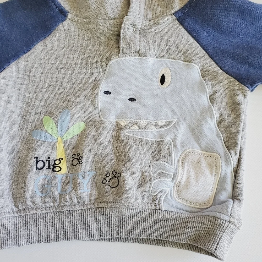 K1237 * Kids Headquarters Big Guy Dino Hoodie Gray Blue Size 12M
